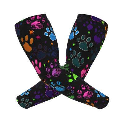 Abstract Colorful Dog Paws Print Cooling Arm Sleeves Cover UV Sun Protection for Men Cycling Arm Sleeves 1 Pair