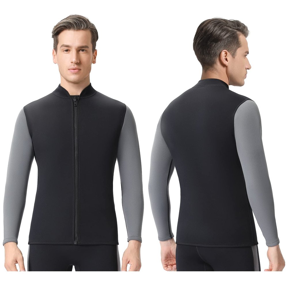 REALON Top Wetsuit Jacket for Men Women Youth Front Zip Thermal Swim Wet Suit 2mm 3mm Neoprene Long Sleeves Shirts for Surfing Diving Kayaking