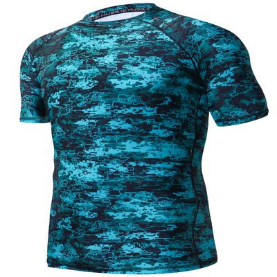 ADOREISM Men's Rash Guard Short Sleeve Quick-Dry UPF 50+ Sun Protection Compression Swim Shirts for Surfing Hiking Fishing (Pixel Green, S)