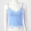 ACSUSS Lace Patchwork Crop Top Y2k E Girls Clothes Fairy Grunge Style Cropped Tees Cami Ribbed Knitted Tank Tops Blue #1 3XL view 2