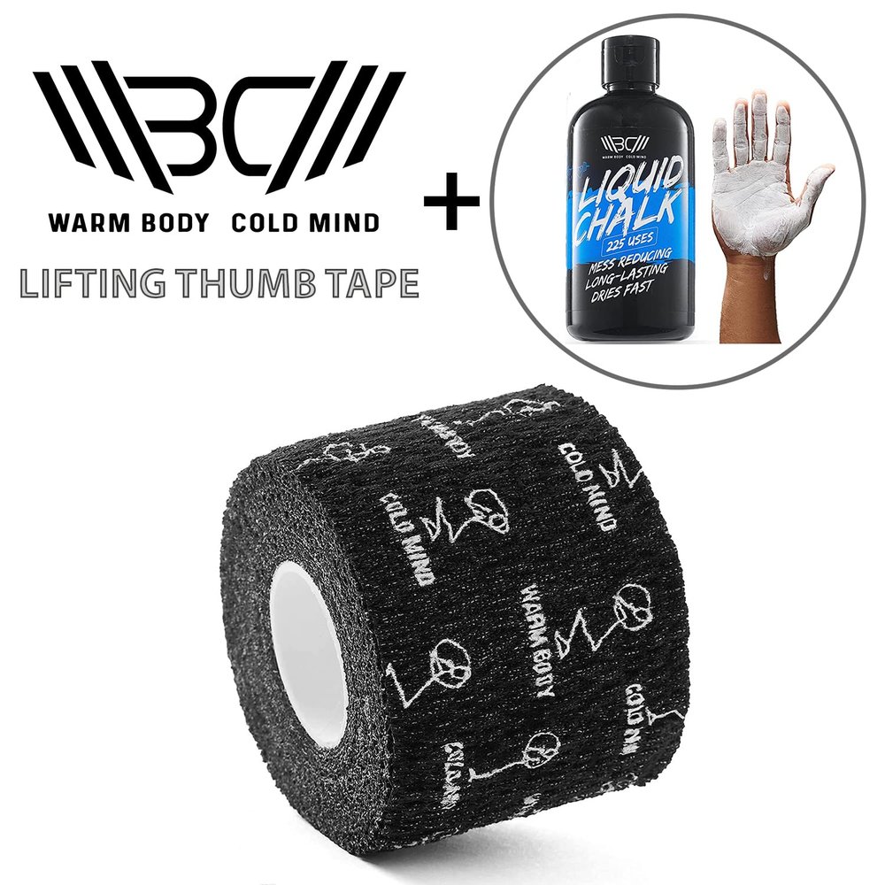 WARM BODY COLD MIND 3 Black Tape Rolls + Liquid Chalk 250 ml Bundle for Weightlifting, Powerlifting, Strength Deadlift Training