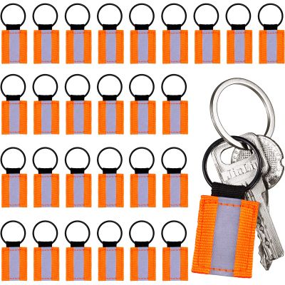 Tuanse 30 Pcs Reflective Keychain Double Sided Reflective Zipper Pulls Tag Bright Nylon Label Gear Safety Tactical Backpack Fluorescent Tags for Kids Adults Dog Collar Sports Gears, Orange