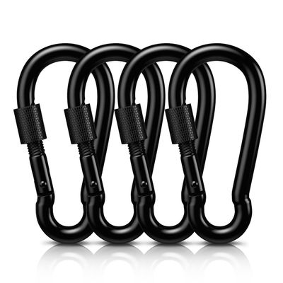 AUTMATCH Carabiner Clips, 3" Carbon Steel Spring Snap Hook Caribeener Clips Buckle Pack Grade Heavy Duty Carabiners Quick Link for Camping, Fishing, Hiking, Traveling, Locking Black, 4 Pack