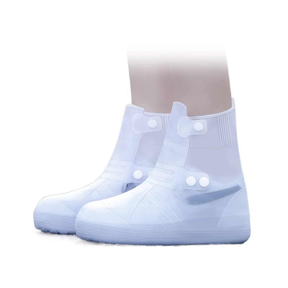 YXYECEIPENO High Elastic Waterproof Shoe Cover Silicone Rain Boot Cover Double Row Snap Button, Adjustable Size Prevent Soiling of Your Precious Shoes (Color : White, Size : XX-Large)