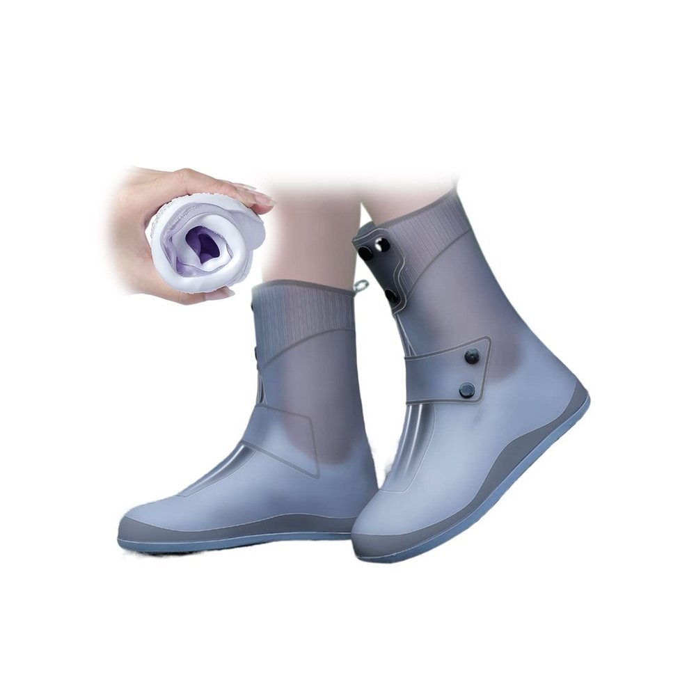 YXYECEIPENO Waterproof Rain Boot Cover Foldable Silicone Shoe Cover Three-Breasted Design with Adjustable Elastic All Season Waterproof Overshoes (Color : B, Size : Large)