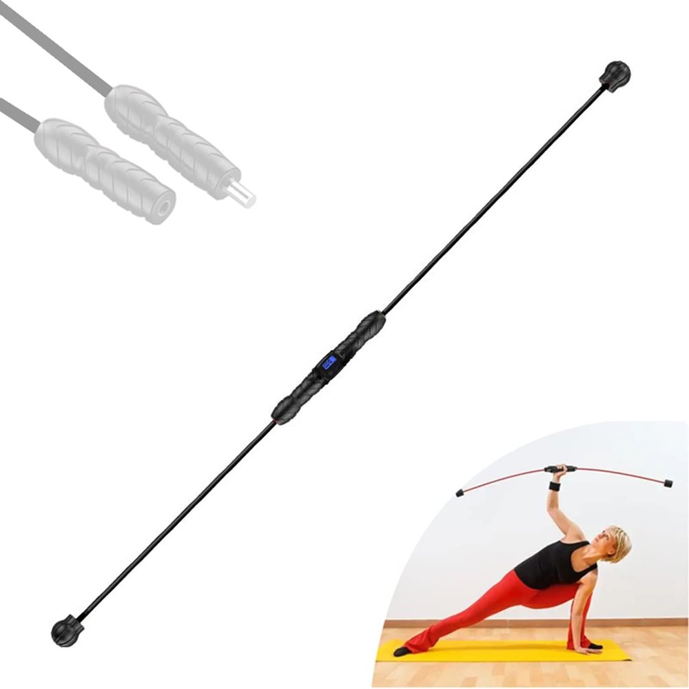 DYK&NX Exercise Swing Stick with Counting, High Frequency Training Bar Elastic Bar, High-Frequency Vibration Exercise Stick for Workout Weight Muscle Training Yoga Pilates (Color : Black)