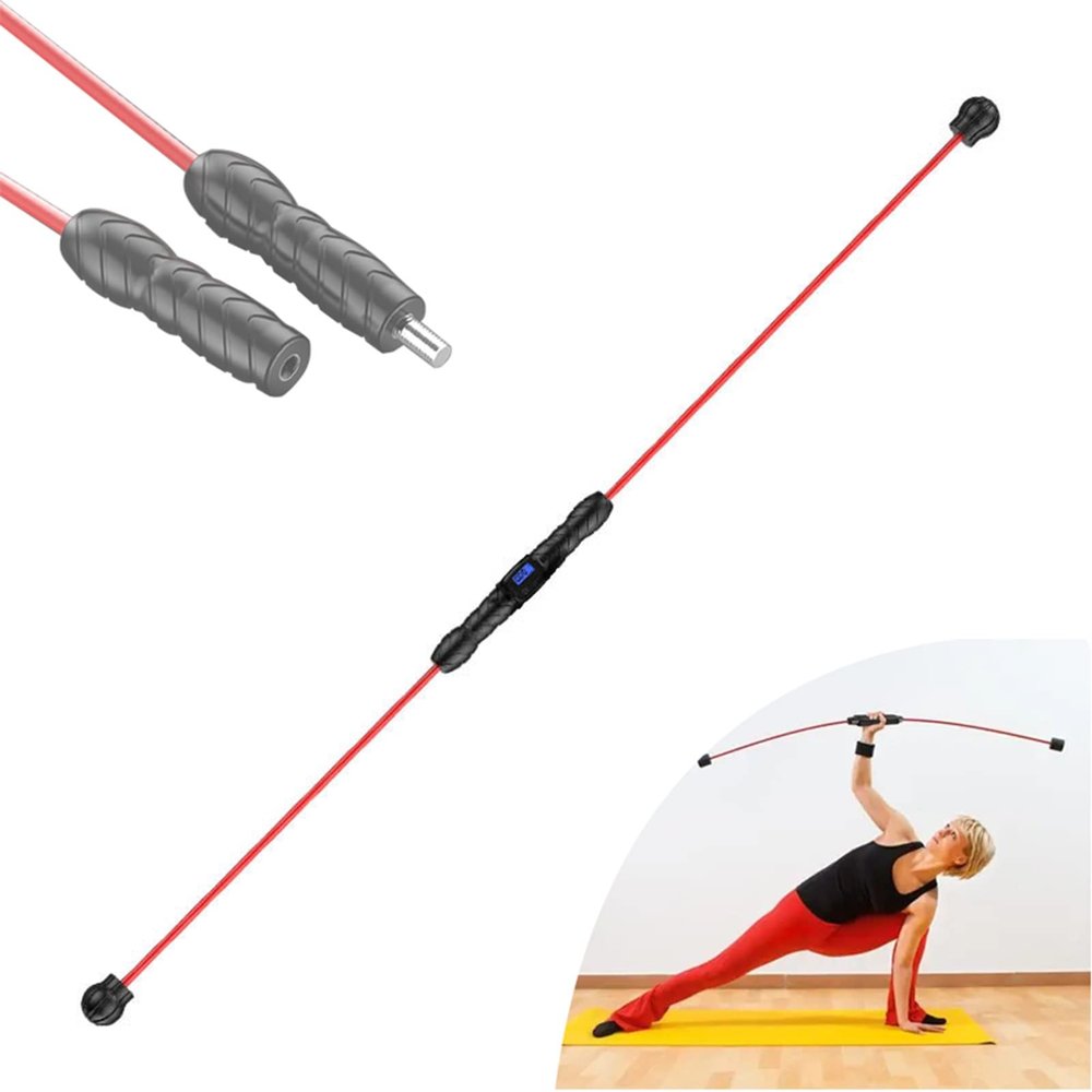 DYK&NX Exercise Swing Stick with Counting, High Frequency Training Bar Elastic Bar, High-Frequency Vibration Exercise Stick for Workout Weight Muscle Training Yoga Pilates (Color : Red)