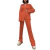 NUFIWI Women Y2K 2 Piece Pants Set Oversized Floral Printed Button Down Shirt High Waist Pants Outfits Summer Streetwear (Solid Orange, Small) view 1
