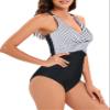 American Trends Women's One Piece Swimsuits Tummy Control V Neck Ruched Bathing Suits Color Block Slimming Modest Swimwear 01 Black White Stripes 12-14 view 4