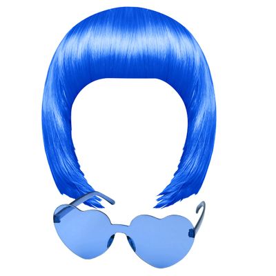 MIAHART Dark Blue Short Bob Wig and Sunglass Set, Neon Colored Wigs Sunglass Pack Costume Colorful Cosplay Wigs Daily Party Hairpieces for Bachelorette Neon Party Favors Halloween Decorations Supplies