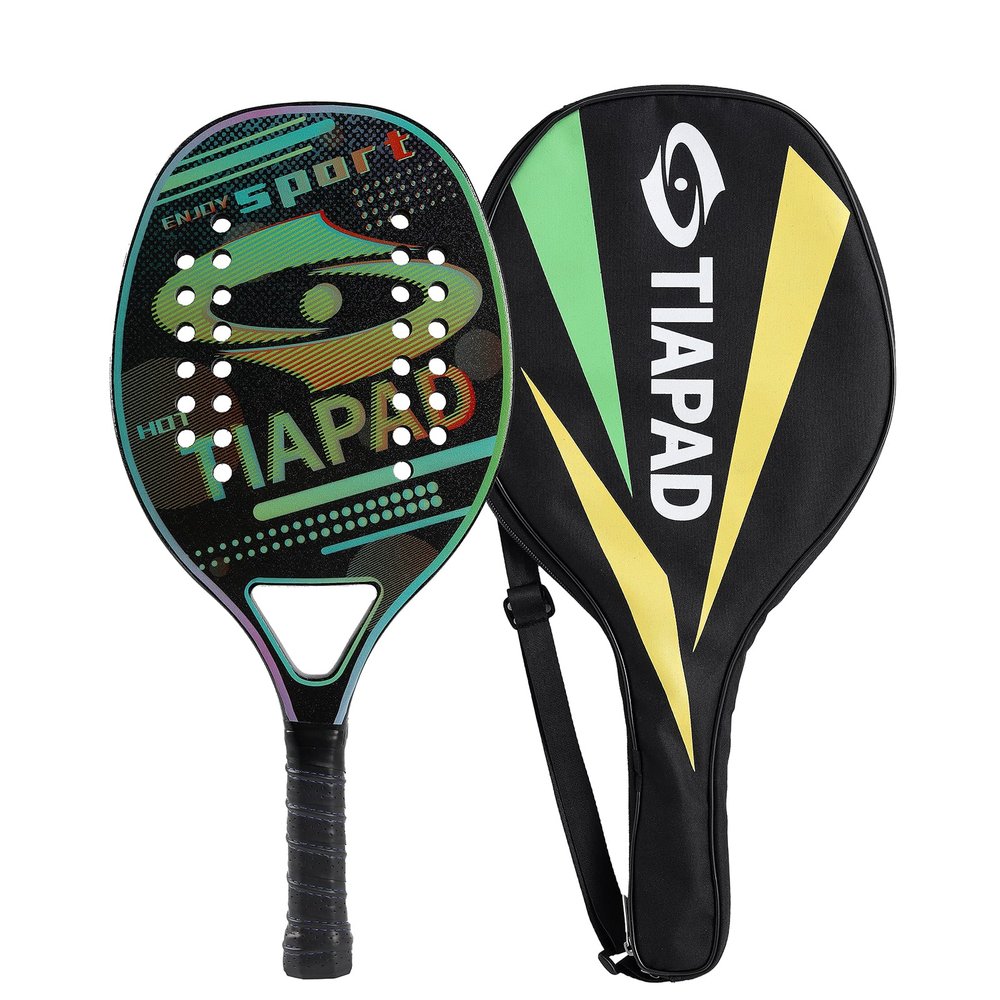 Beach Tennis Racket Carbon,Beach Tennis Paddle with EVA Memory Foam Core,22mm Sand Grit Surface Racquet Paddle 28 Holes Professional Padel with Cover Bag (Green)
