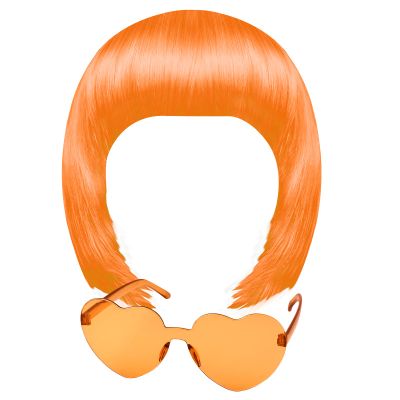 MIAHART Orange Short Bob Wig and Sunglass Set, Neon Colored Wigs Sunglass Pack Costume Colorful Cosplay Wigs Daily Party Hairpieces for Bachelorette Neon Party Favors Halloween Decorations Supplies