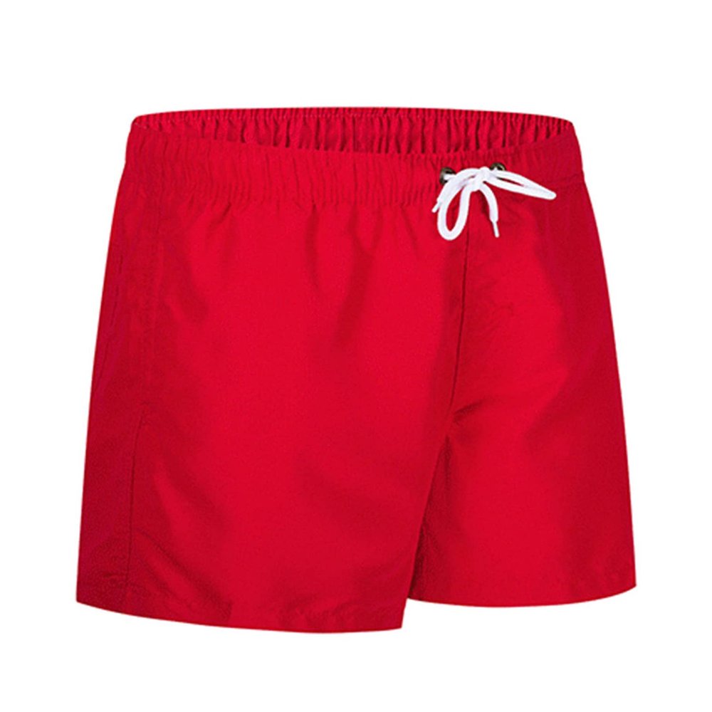 Mens Elastic Waist Swim Trunks Solid Volley Swimwear Bathing Suit Boardshort Drawstring Athletic Beach Shorts (Red 1,Large)