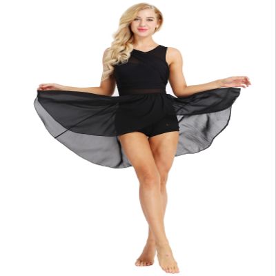 Nikiikoo Women Sleeveless Chiffon Back Cutout Ballet Dance Dress High-Low Skirted Dress Modern Latin Jazz Costume Black X-Large