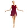Nikiikoo Women Sleeveless Chiffon Back Cutout Ballet Dance Dress High-Low Skirted Dress Modern Latin Jazz Costume Wine Red Large view 1