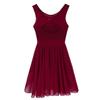 Nikiikoo Women Sleeveless Chiffon Back Cutout Ballet Dance Dress High-Low Skirted Dress Modern Latin Jazz Costume Wine Red Large view 4