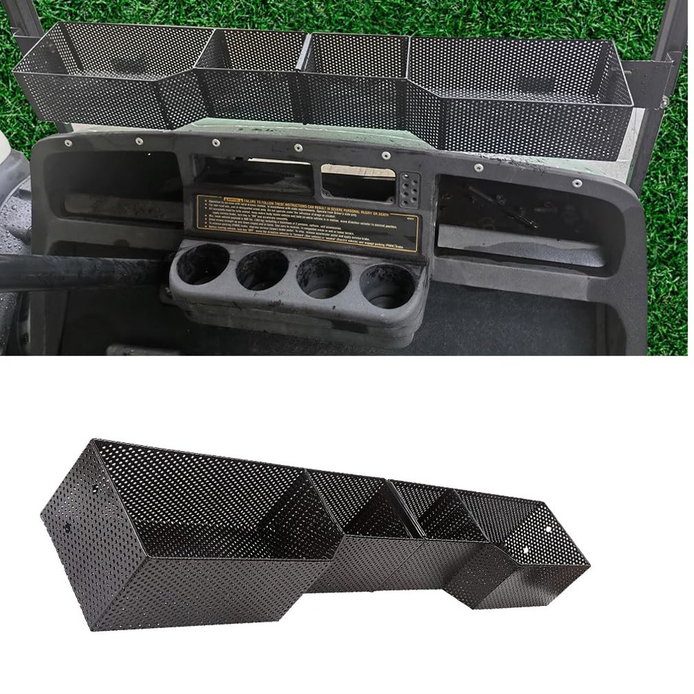 Golf Cart Front Inner Dash Storage Basket and Rack for EZGO TXT and RXV, Heavy Steel Golf Cart Mesh Basket
