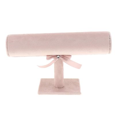 Easnea Velvet Jewelry Tower Bracelet Holder Desktop Jewelry Organizer T-Bar Bracelet Necklace Jewelry Display Stand Rod, Pink