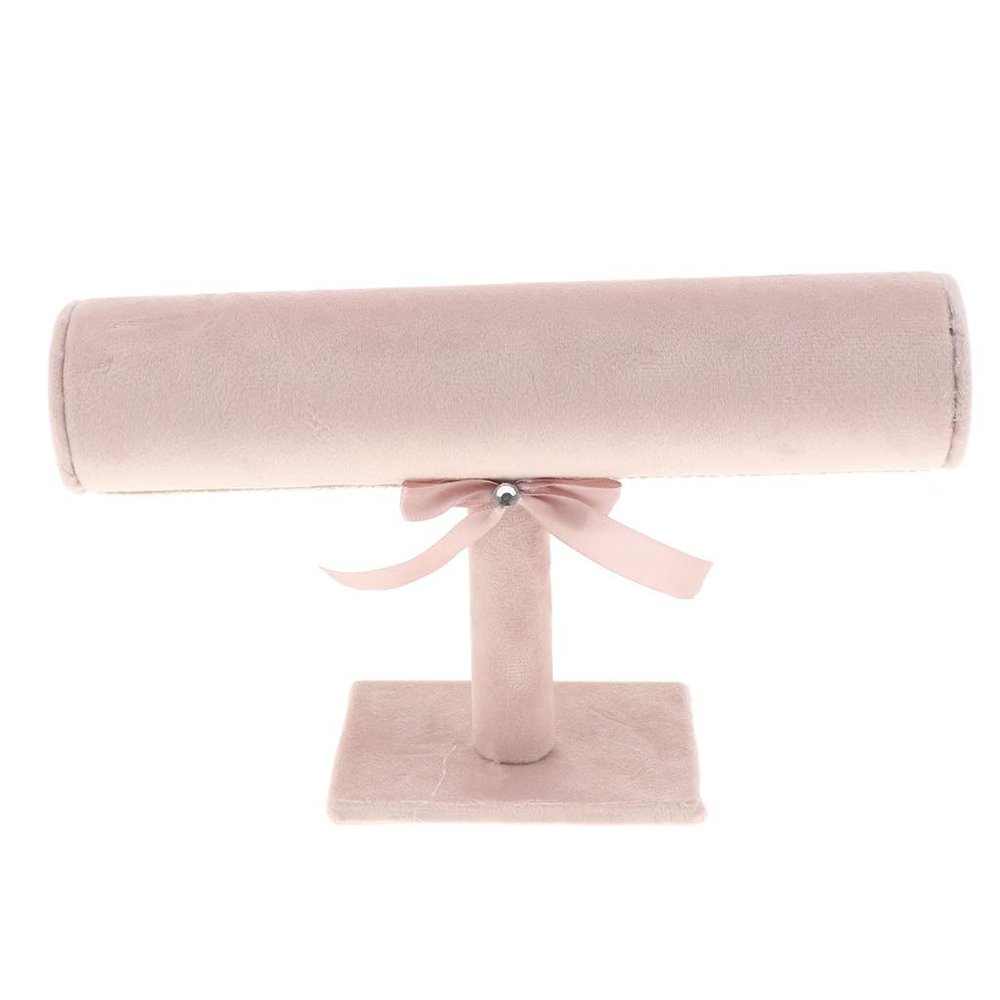 Easnea Velvet Jewelry Tower Bracelet Holder Desktop Jewelry Organizer T-Bar Bracelet Necklace Jewelry Display Stand Rod, Pink