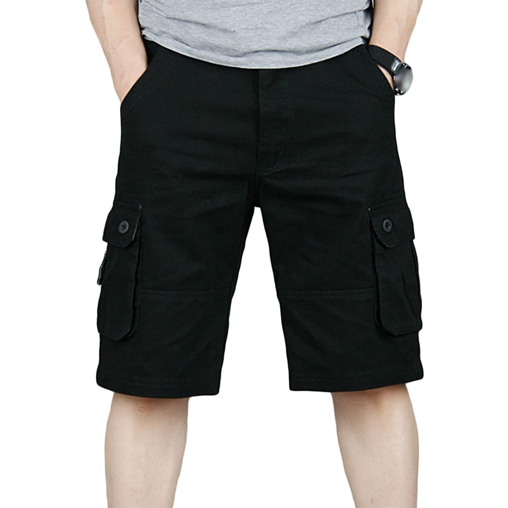 Maiyifu-GJ Men's Slim Fit Cotton Casual Cargo Shorts Lightweight Multi Pocket Shorts Outdoor Tactical Hiking Short Pants (Black,34)