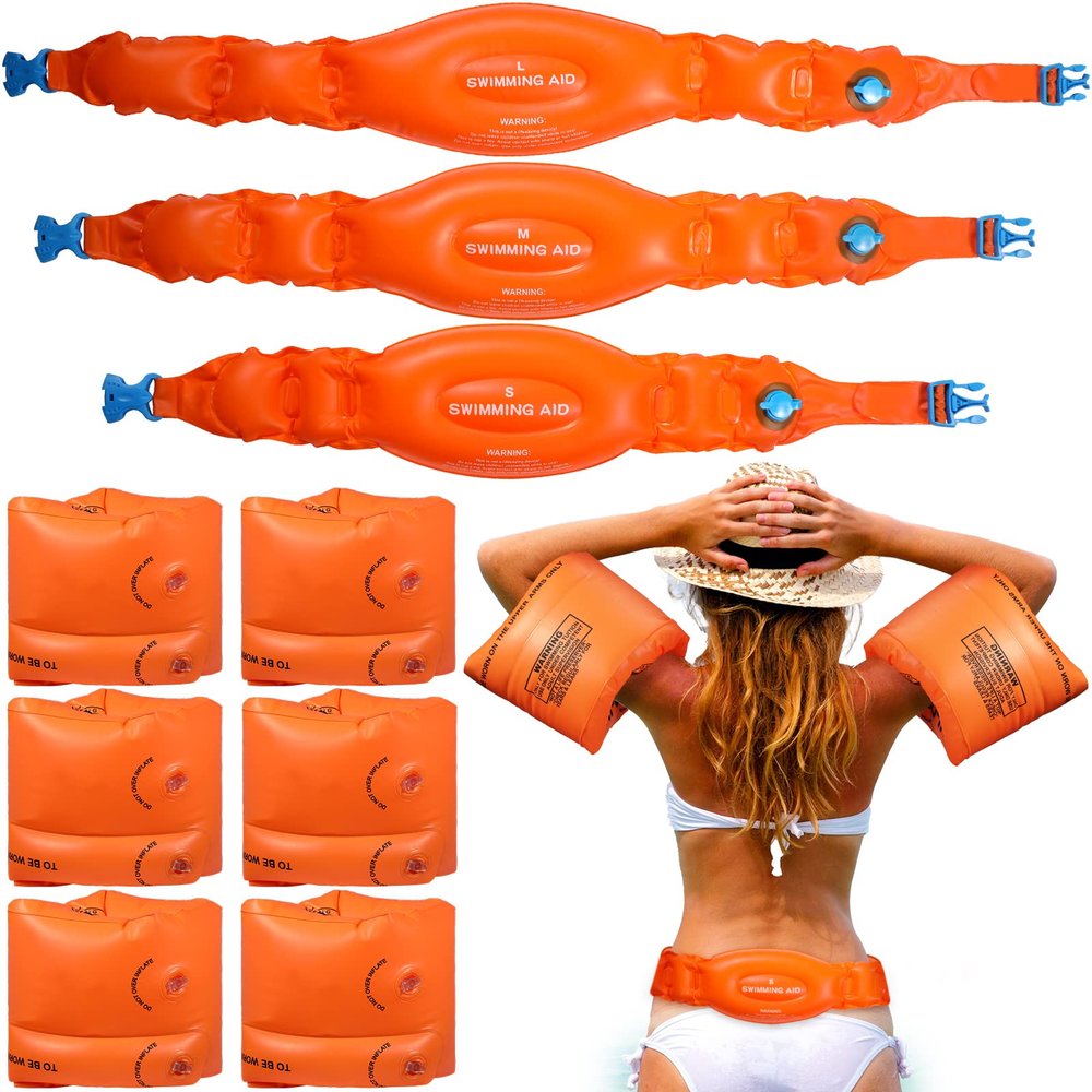 6 Pack Arm Floaties for Adults Swimming Belt Floats Portable Inflatable Floatation Swimming Waist Float Belt with Safety Buckle for Kids Adult Women Pool Swimming Back Floating