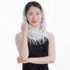 Lystaii Triangle Lace Mantilla Veil with Tassel Tulle Scarf Shawl Cathedral Head Covering Floral Chapel Veil for Mass Wedding (White) view 4
