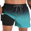 zeetoo Mens Swim Trunks with Compression Liner 5.5" Inseam Shorts Bathing Suit Quick Dry Swimsuit Gradient-Green L view 1