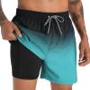 zeetoo Mens Swim Trunks with Compression Liner 5.5" Inseam Shorts Bathing Suit Quick Dry Swimsuit Gradient-Green L view 3