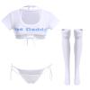 ABAFIP Women Kawaii Bikini Lingerie Set Yes Daddy Japanese Anime Cosplay Lingerie set Micro Tiny Bra G-String Crop Top Stockings 4 pieces underwear 2#White - 4pcs stockings One Size view 1