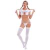ABAFIP Women Kawaii Bikini Lingerie Set Yes Daddy Japanese Anime Cosplay Lingerie set Micro Tiny Bra G-String Crop Top Stockings 4 pieces underwear 2#White - 4pcs stockings One Size view 2