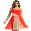 Nikiikoo Women's Sleeveless Color Block Lyrical Dance Dress Mesh Chiffon Modern Tutu Latin Waltz Gymnastics Leotard Orange Medium view 1