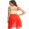 Nikiikoo Women's Sleeveless Color Block Lyrical Dance Dress Mesh Chiffon Modern Tutu Latin Waltz Gymnastics Leotard Orange Medium view 3