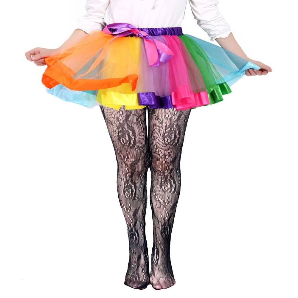 VINICUNCA Girls Fishnet Stockings for Princess Dress High Waist Mesh Tights Cute Pattern Knit Socks (2-7 Years, Black-Rose)