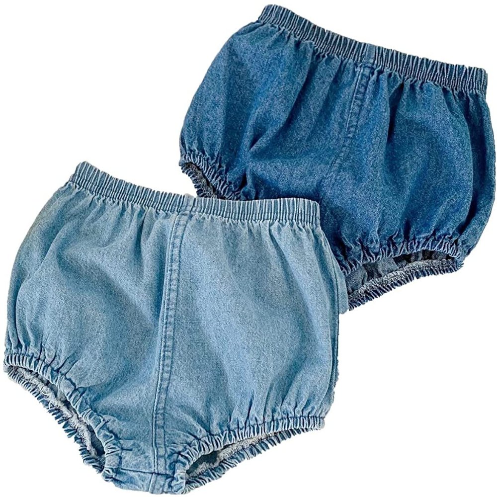 EISHOW Baby Girls Boys Denim Bloomers 2pcs Shorts Toddler Jeans Loose Diaper Cover Harem Shorts Pants Set for 0-3 Years (2 Packs Shorts B,12-18 Months)