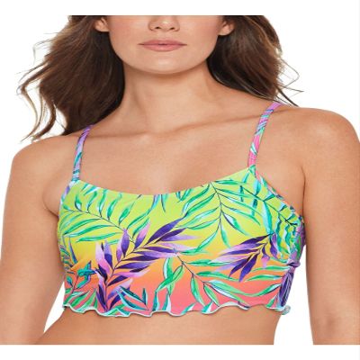 Salt + Cove Swimwear Top Medium Junior Tropical Punch Ruffle Green M