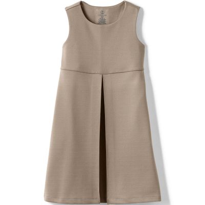 Lands' End Uniform Ponte Pleated Jumper Khaki Kids 10