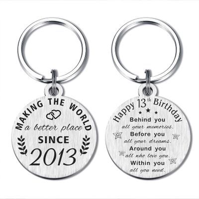 13th Birthday Gifts Keychain for 2013 Born Girls & Boys, Personalized Engraved Keepsake for 13 Year Old Kids