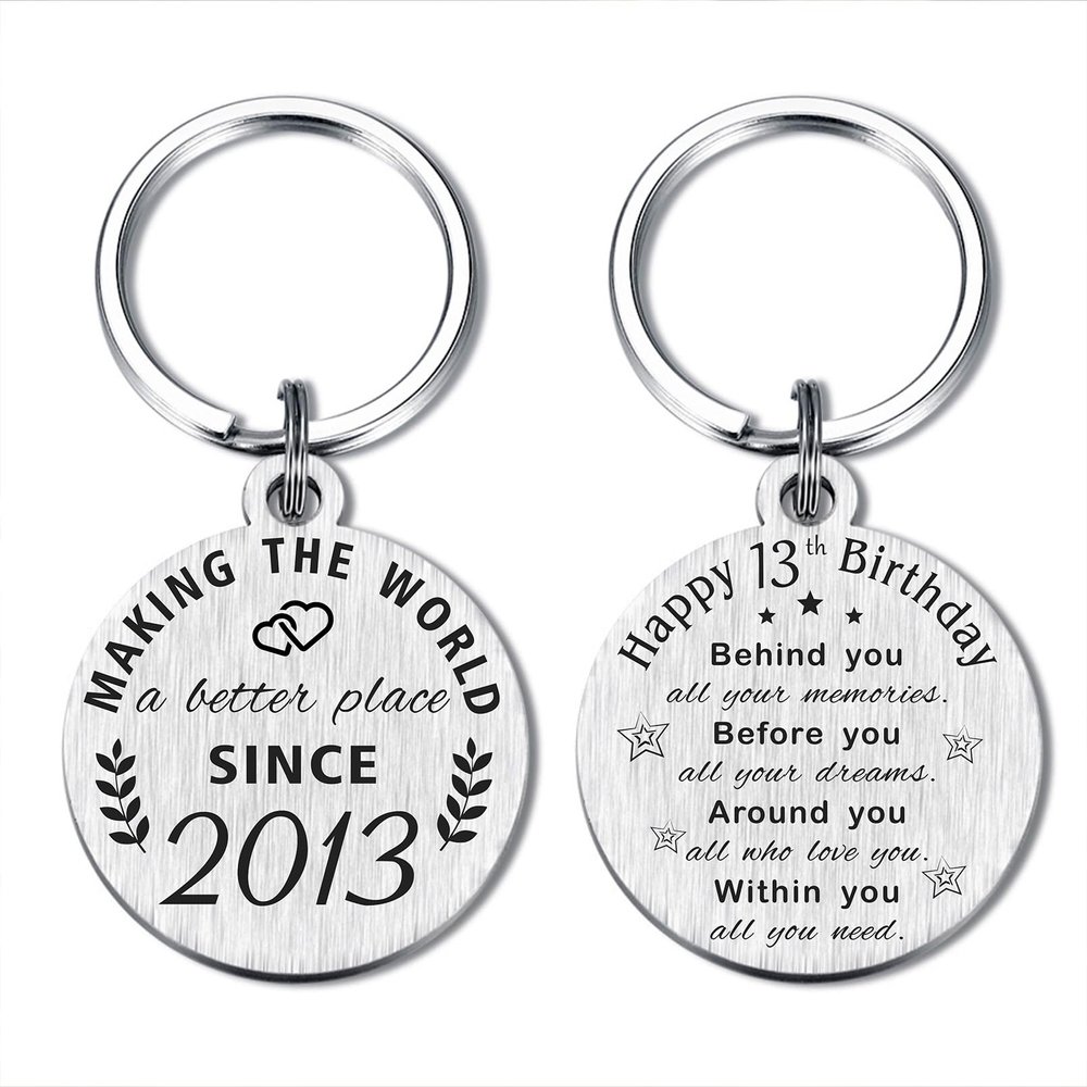 13th Birthday Gifts Keychain for 2013 Born Girls & Boys, Personalized Engraved Keepsake for 13 Year Old Kids
