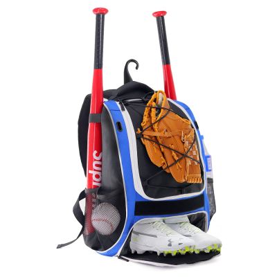 WOLT | Youth Baseball Bat Backpack - Bag for Baseball, Softball & T-Ball Equipment & Gear, Youth and Adults, with Holder for Bat, Helmet, Glove, & Shoes Compartment & Fence Hook (Blue)