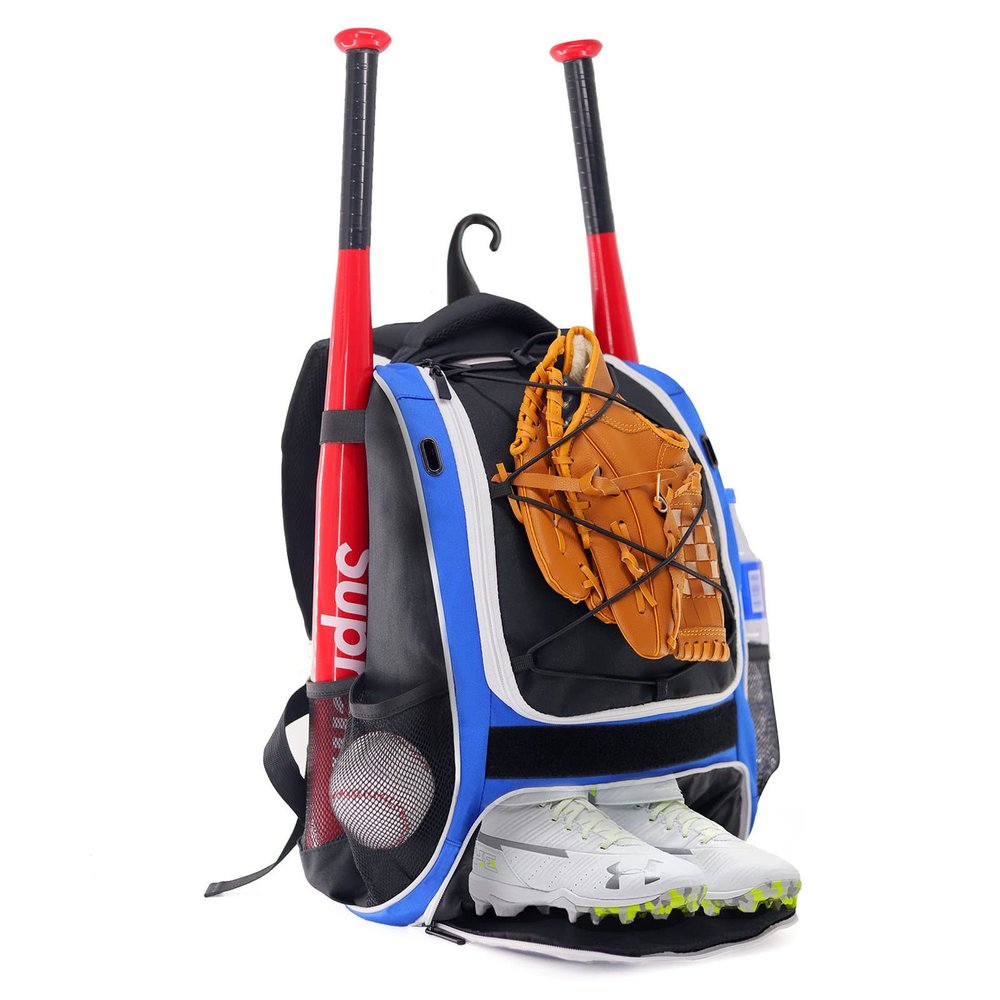 WOLT | Youth Baseball Bat Backpack - Bag for Baseball, Softball & T-Ball Equipment & Gear, Youth and Adults, with Holder for Bat, Helmet, Glove, & Shoes Compartment & Fence Hook (Blue)