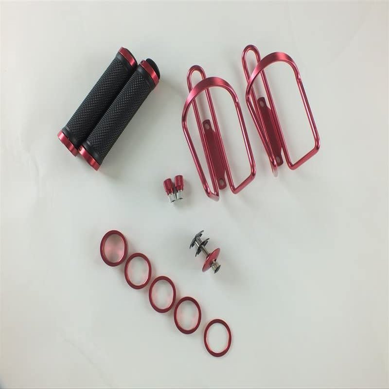 RED Alloy Color Accent Kit Bottle Cages Headset Spacer Lock On Grips Valve Caps Road or Mountain Bike