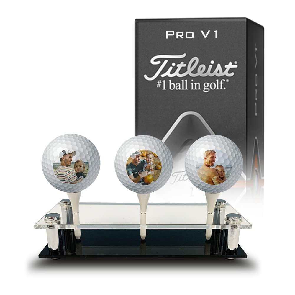 Titleist Pro V1 Custom Golf Balls w/Display Stand for Father's Day | 3-Pack | Personalized with Pictures and Photos | #1 Dad, Husband, Grandpa Gift (3-Pack Titleist Pro V1 + Display)