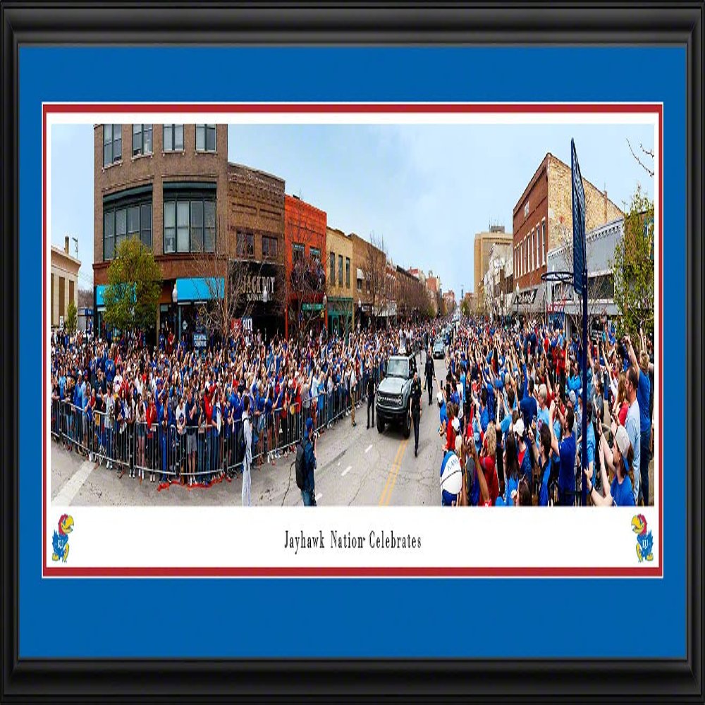 Kansas Jayhawks Victory Parade - 44x18-inch Double Mat, Deluxe Framed Picture by Blakeway Panoramas