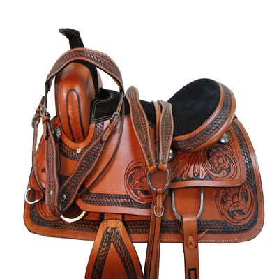 15 16 17 18 Roping Saddle Western Horse Pleasure Floral Tooled Cowboy Leather TACK Set (15 inch)