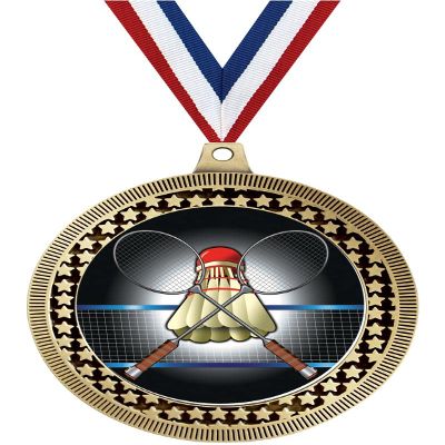 2.75" Badminton Medal Awards, Gold Vega Badminton Team Trophy Awards Includes Free Neck Ribbon 100 Pack