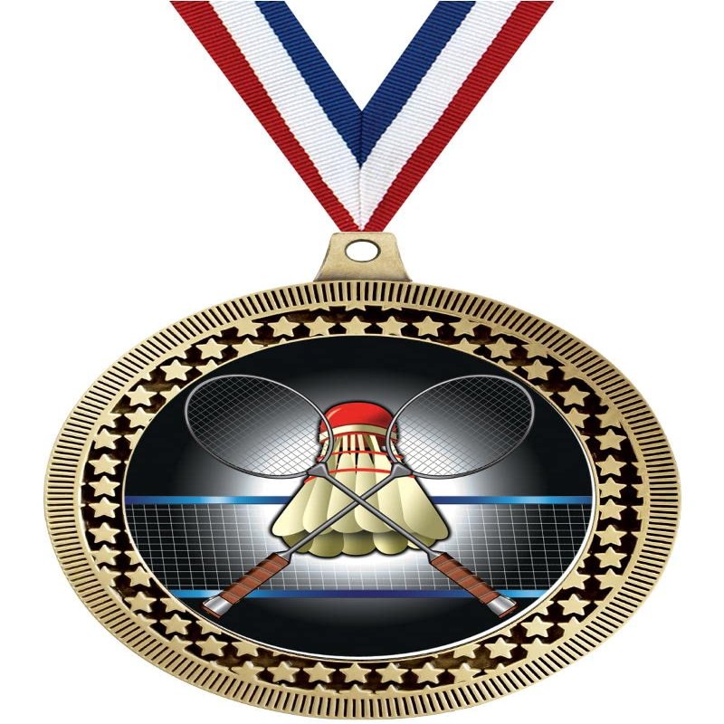 2.75" Badminton Medal Awards, Gold Vega Badminton Team Trophy Awards Includes Free Neck Ribbon 100 Pack