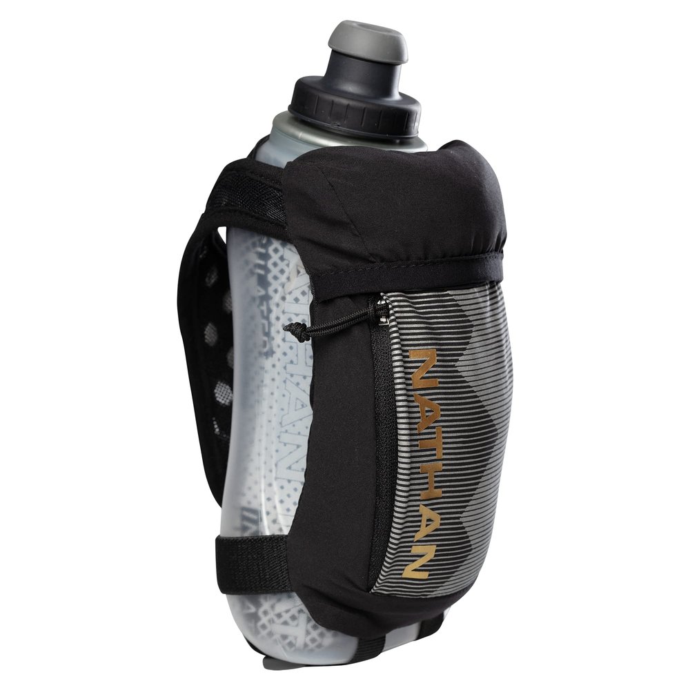 Nathan Running Handheld Quick Squeeze Water Bottle. No-Grip Adjustable Hand Strap. 12oz / 18oz / Insulated. Reflective Hydration Water Bottle.