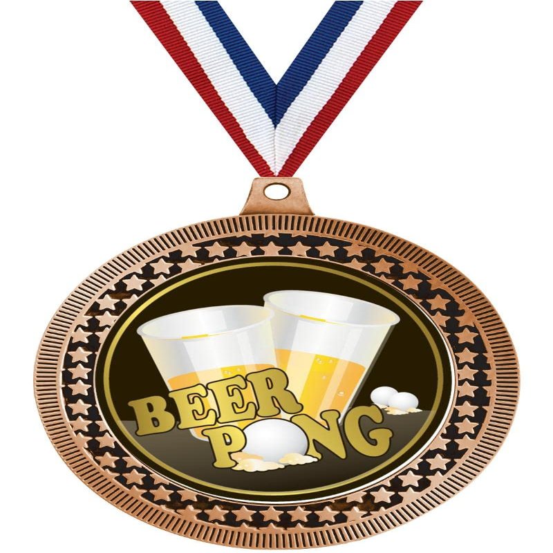 2.75" Beer Pong Medal Awards, Bronze Vega Beer Pong Team Trophy Awards Includes Free Neck Ribbon 50 Pack