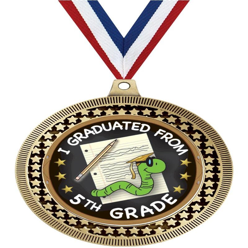 2.75" 5th Grade Graduation Medal Awards, Gold Vega Team Trophy Medals with Free Neck Ribbon 50 Pack