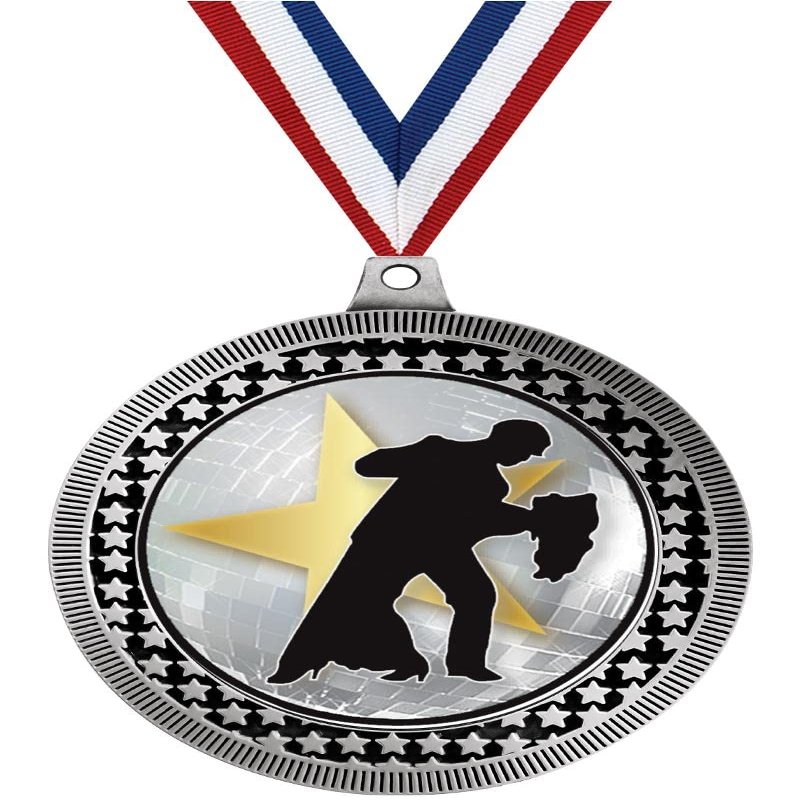 2.75" Ballroom Dance Medal Awards, Silver Vega Ballroom Dance Team Trophy Awards Includes Free Neck Ribbon 20 Pack